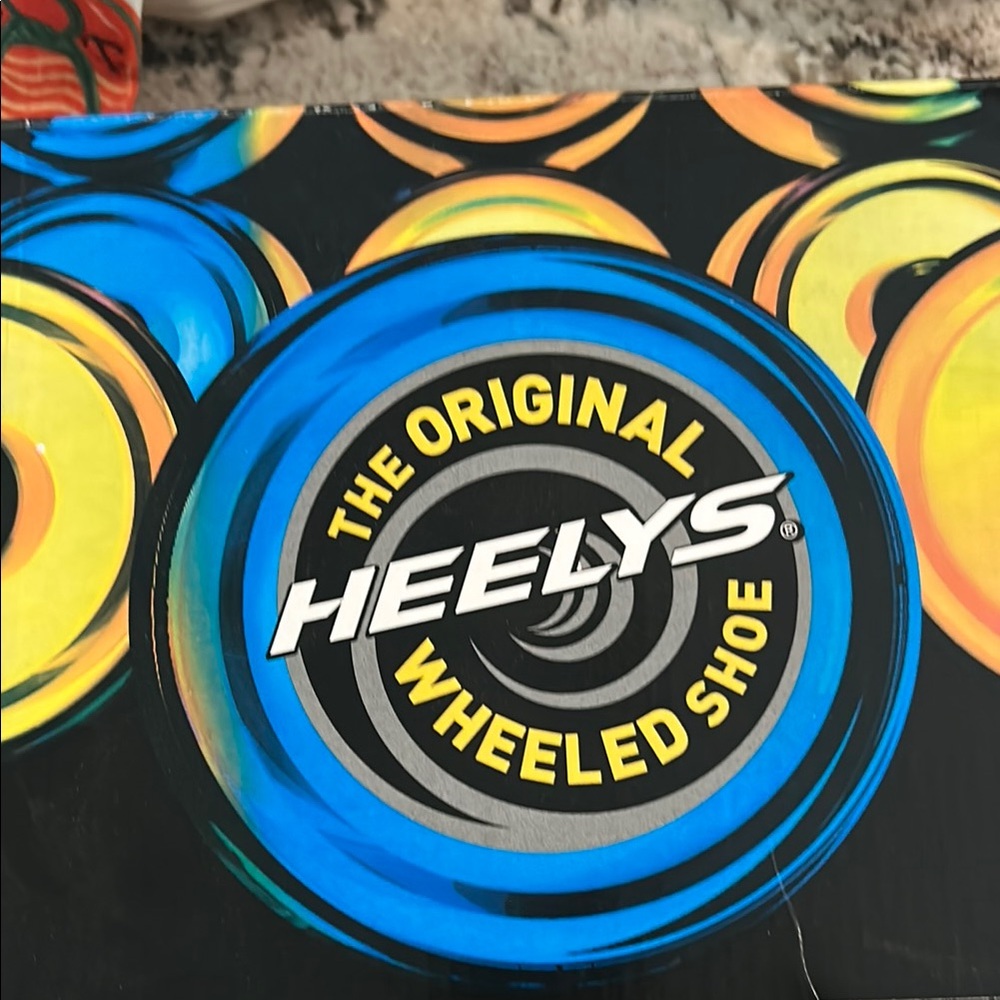 Heelys Boys Girls Sneakers Blue Yellow Graphic Logo Box Art